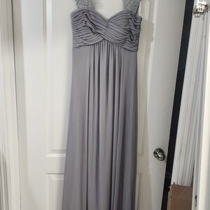 Chic Gray Maxi Dress with Lace Straps